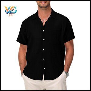 Men's Cotton Short Sleeve Button Down Shirt Casual Beach Summer
